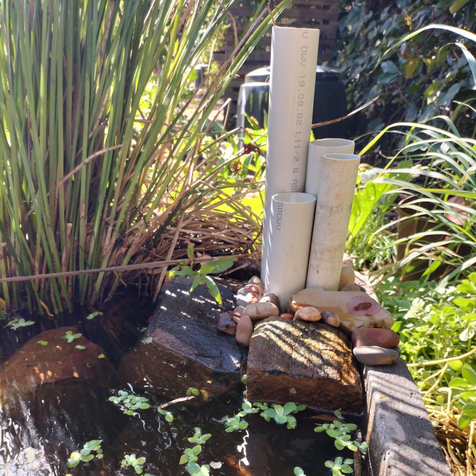 A pond with some pvc pipes sticking up vertically